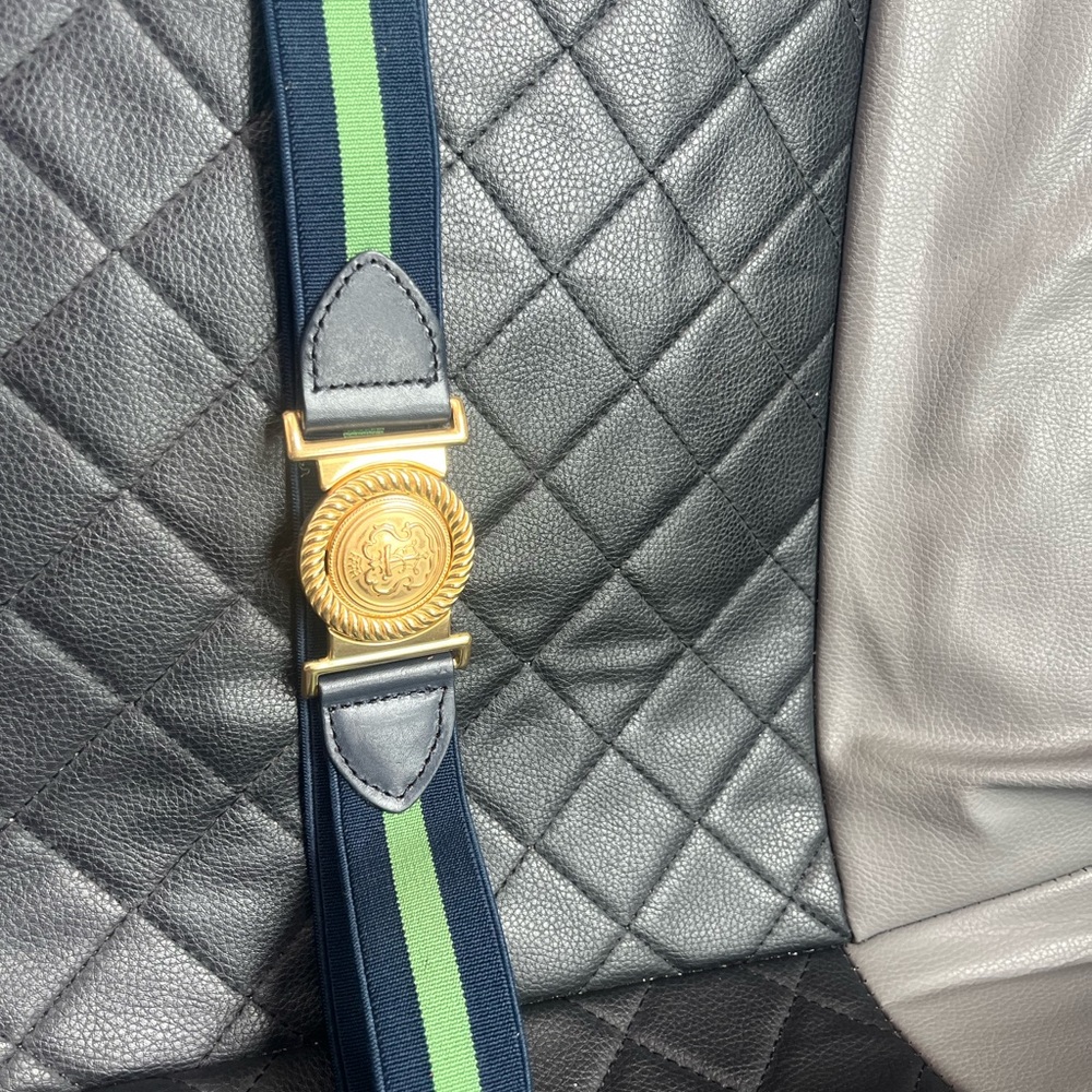 Talbots Navy and Green Belt with Gold Accent